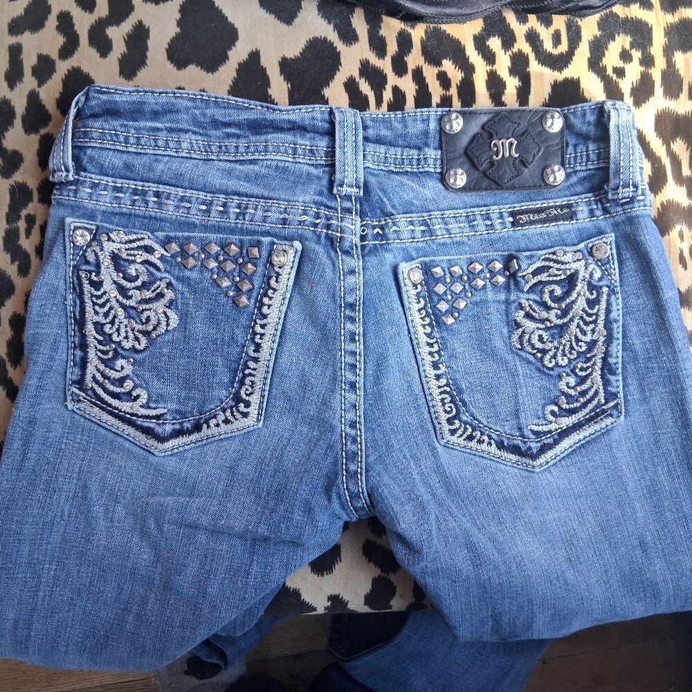 Miss Me Size 28 Bootcut Jeans Studded Embroidered Rhinestone Denim